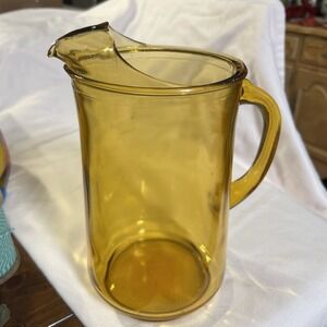 1960s Libbey Bolero Amber 10" Ice Lip Water Beverage Drink Pitcher